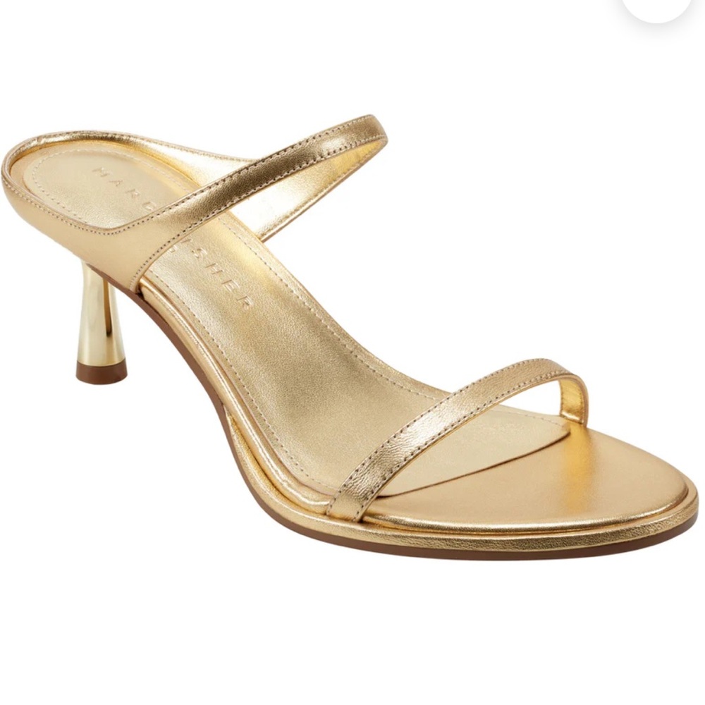 Marc Fisher Alonde Metallic Gold Strappy Kitten Heel Sandals